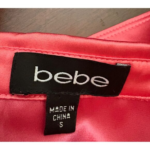 Bebe Y2K Silk Button Front Fitted Blouse in Coral Pink Size Small Satin Luxe - Picture 8 of 13
